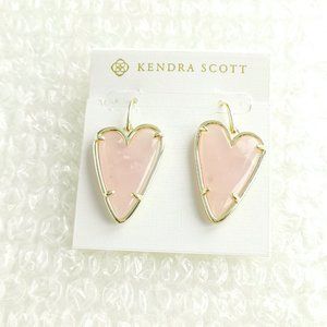 Ansley Heart Rose Quartz Gold Drop Earring NEW